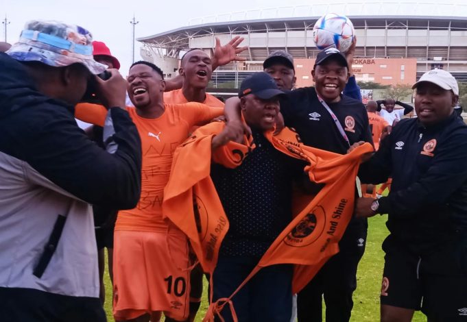 Polokwane City players celebrating promotion to the DStv Premiership