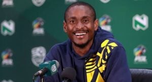 Rulani Mokwena addressing the media in the 2023 Nedbank Cup