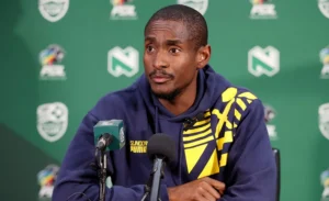 Rulani Mokwena addressing media