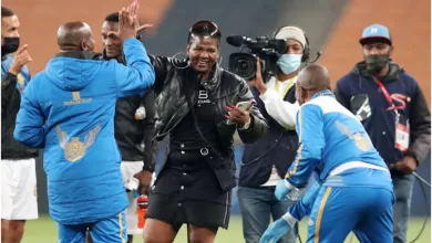 Shawn Mkhize celebrates after Royal AM's win