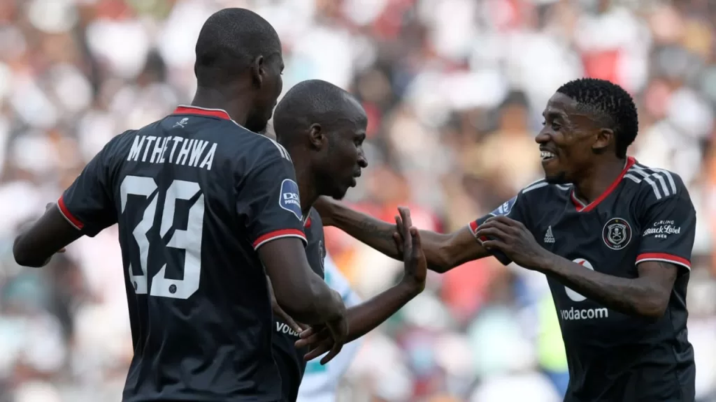 SuperSport United bound Terrence Dzvukamanja celebrating a goal at Orlando Pirates.