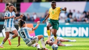 Thembi Kgatlana of Banyana Banyana in action against Argentina