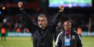 Jose Riveiro celebrating for Orlando Pirates