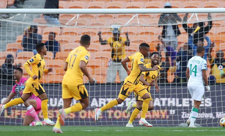 Kaizer Chiefs players celebrating a goal against AmaZulu