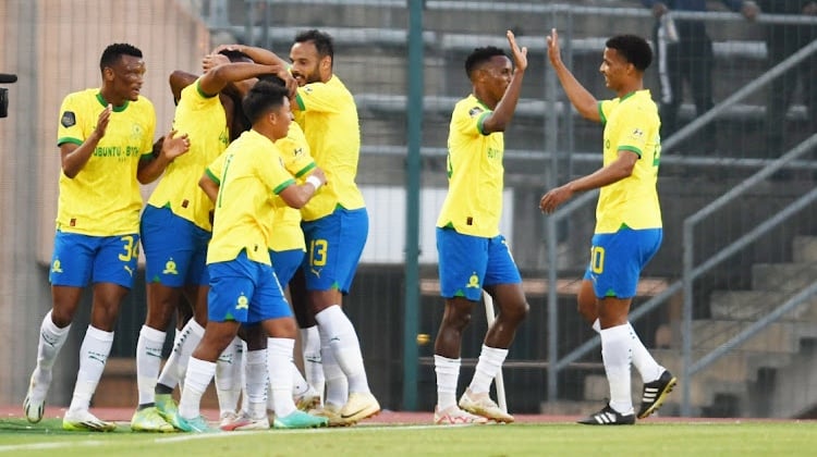 Mamelodi Sundowns celebrating a goal against Golden Arrows