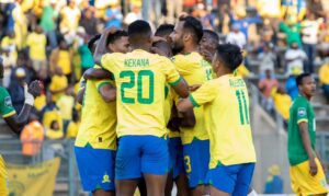 Mamelodi Sundowns players celebrate a goal