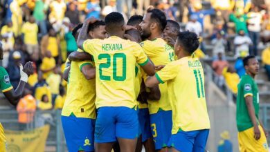 Mamelodi Sundowns players celebrate a goal