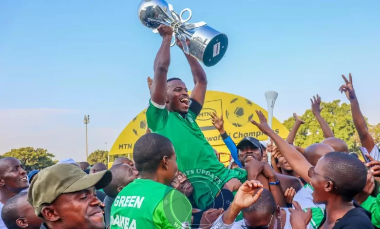 Green Mamba FC players and celebrating. One of their players is linked with a PSL move