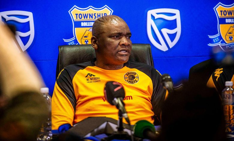 Molefi Ntseki addressing the media in Botswana during the friendly match against Township Rollers