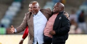 Chippa United head coach Morgan Mammila alongside the club's chairman Chippa Mpengesi