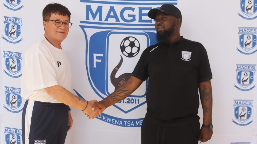 Magesi FC technical advisor Peter Koutroulis and club CEO John Mathibe.