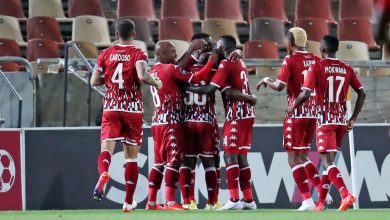 Sekhukhune United players celebrating a DStv Premiership goal