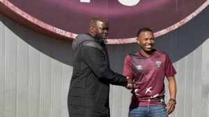 Moroka Swallows coach Steve Komphela and midfielder Andile Jali
