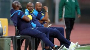 Mamelodi Sundowns coaches at the touchline.