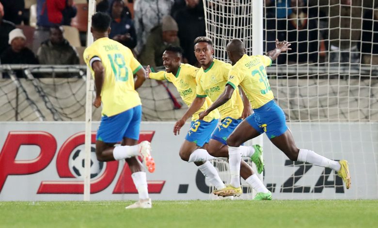 Mamelodi Sundowns players Lucas Ribeiro, Thapelo Maseko and Peter Shalulile as they beat Kaizer Chiefs