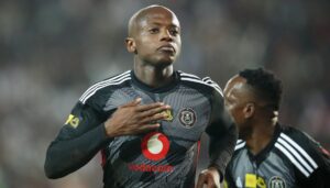 Zakhele Lepasa celebrating after scoring against Sekhukhune United