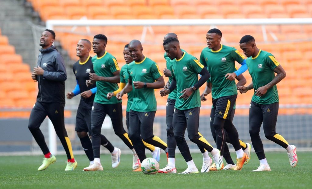 Bafana Bafana players warming up