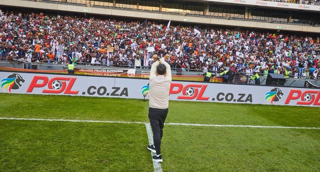 Jose Riveiro showing appreciation to the Orlando Pirates fans