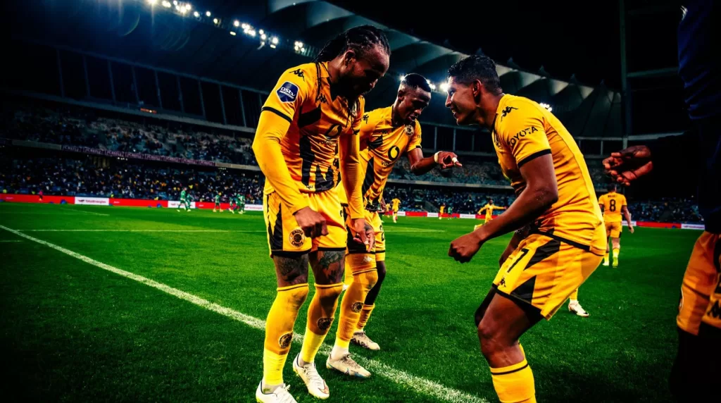 Kaizer Chiefs players celebrating a goal scored in the Sekhukhune game