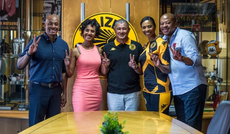 Kaizer Chiefs with Cavin Johnson at Naturena after the coach's unveiling.