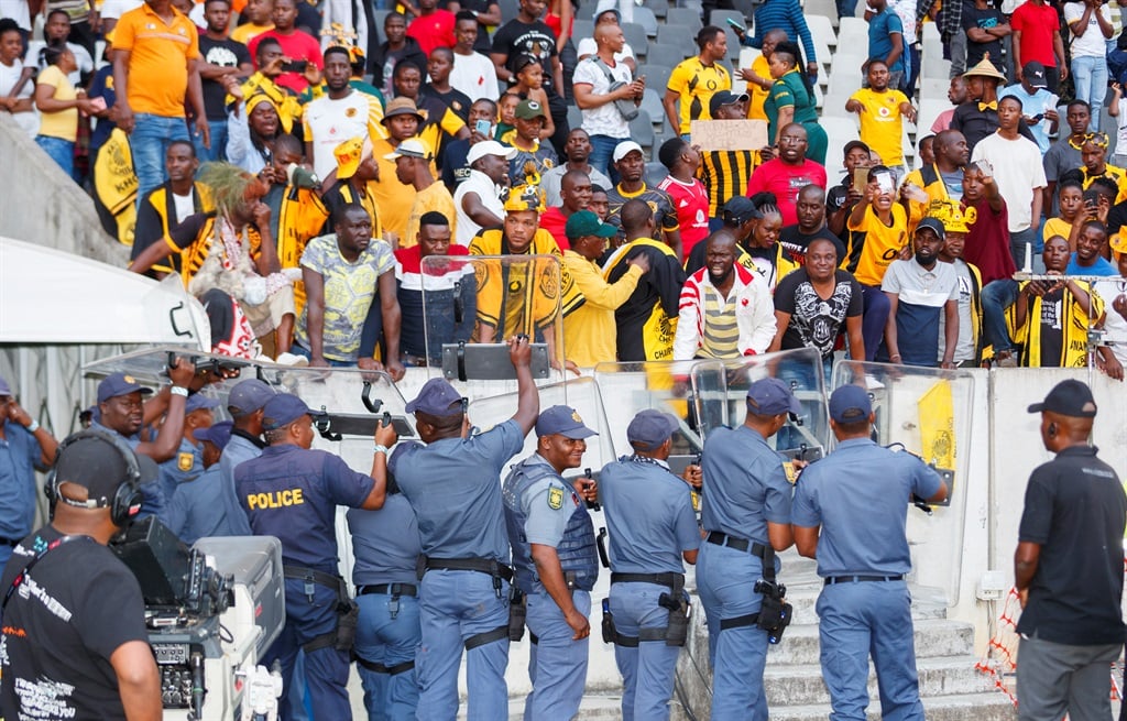 Kaizer Chiefs fans at Mbombela Stadium before throwing objects at coach Molefi Ntseki