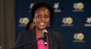SAFA CEO Lydia Monyepao addressing the media