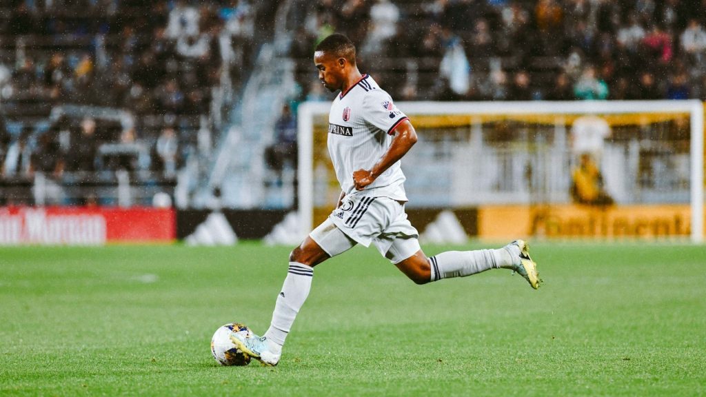 Bafana Bafana midfielder Njabulo Blom in action for St Louis City in the Major League Soccer