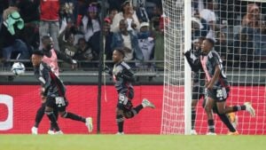 Orlando Pirates players celebrate a goal
