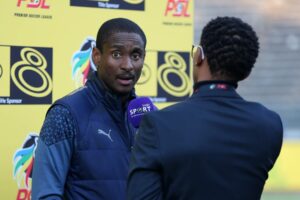 Mamelodi Sundowns coach Rulani Mokwena addressing the media