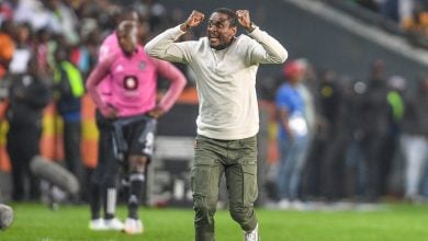 Rulani Mokwena celebrates victory over Orlando Pirates