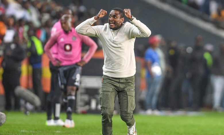 Rulani Mokwena celebrates victory over Orlando Pirates