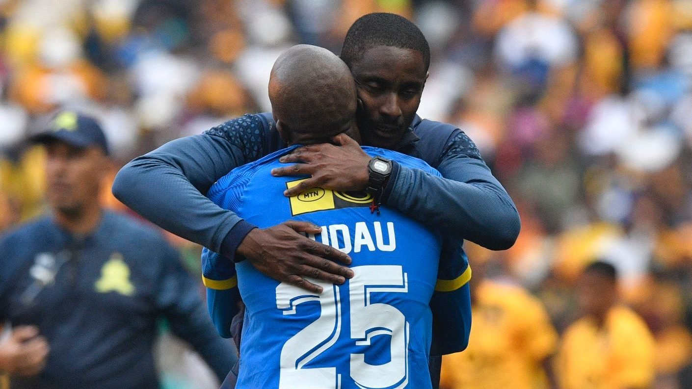 Rulani Mokwena celebrating with Khuliso Mudau