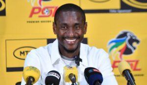 Rulani Mokwena of Mamelodi Sundowns addressing the media