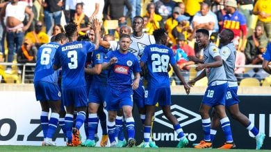 SuperSport United players celebrates during the DStv Premiership matc