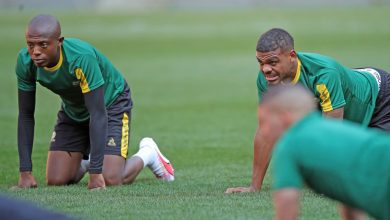Zakhele Lepasa and Lyle Foster in Bafana training