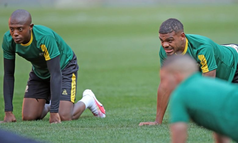 Zakhele Lepasa and Lyle Foster in Bafana training