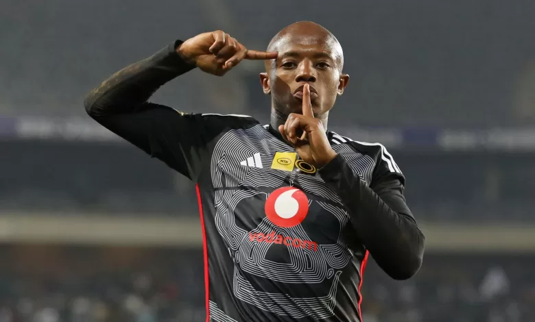 Zakhale Lepasa celebrating a goal scored for Orlando Pirates