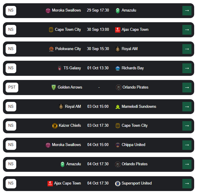 DSTV premiership/PSL fixtures