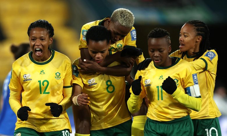 Banyana Banyana players celebrate a goal as the Women's FIFA World Cup