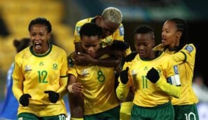 Banyana Banyana players celebrate a goal as the Women's FIFA World Cup