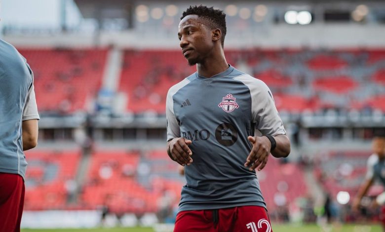 Cassius Mailula warming up ahead of a MLS match for Toronto FC