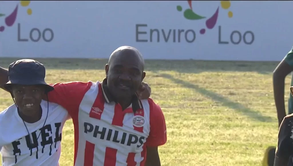 Coach Mateo Mahwayi celebrating after a game