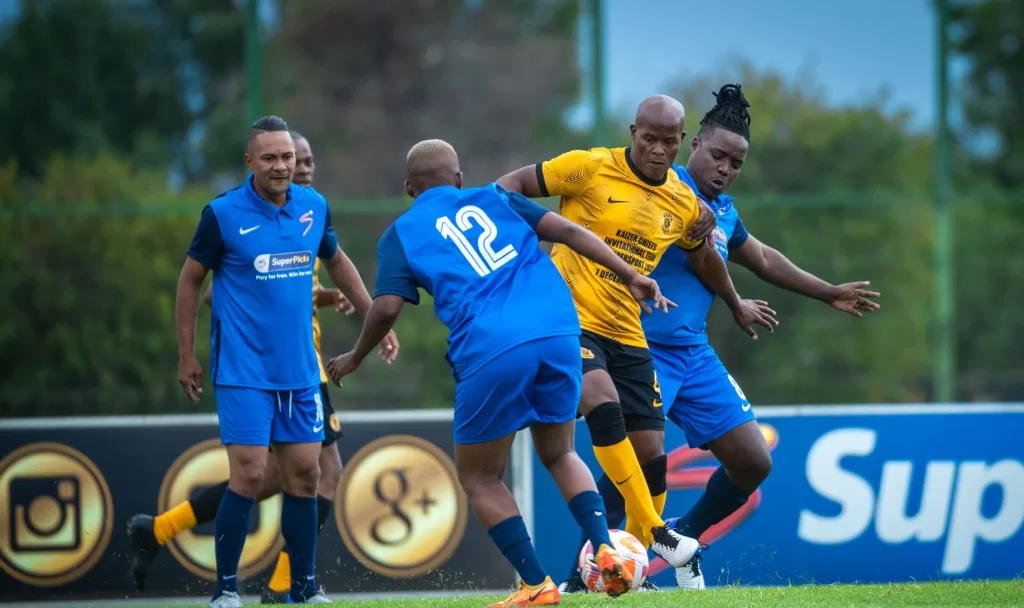 Cyril Nzama in action for Kaizer Chiefs legends against a SuperSport TV team