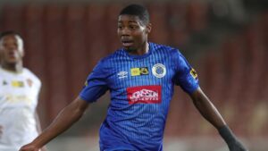 Ime Okon in action for SuperSport United in the DStv Premiership