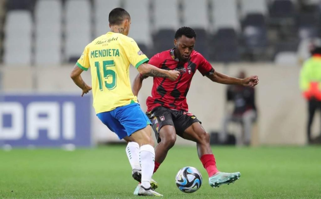 Junior Mendieta of Mamelodi Sundowns in action against TS Galaxy in the Carling Knockout Cup