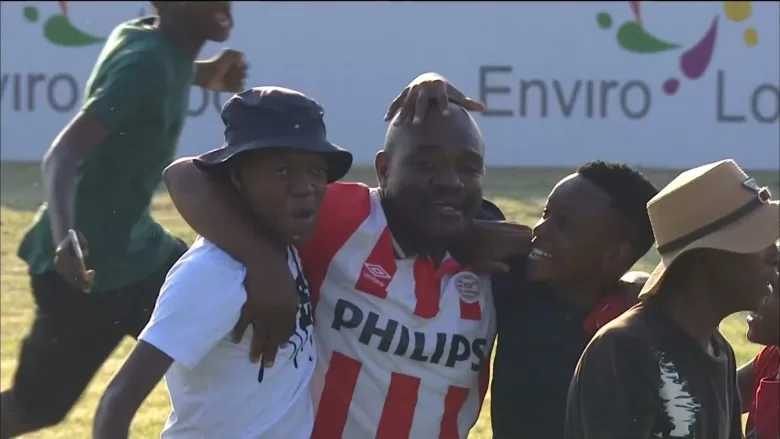 Coach Mateo Mahwayi celebrating after a win