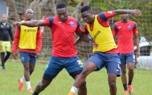 Katleho Maphathe challenging for the ball during his time at Richards Bay FC