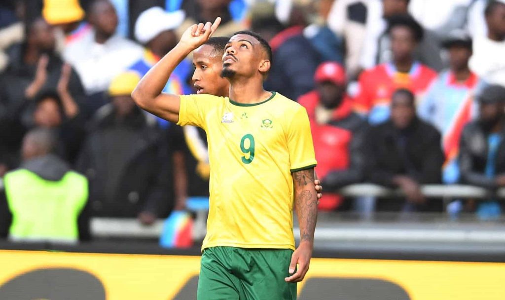 Lyle Foster celebrate after scoring a goal for Bafana Bafana