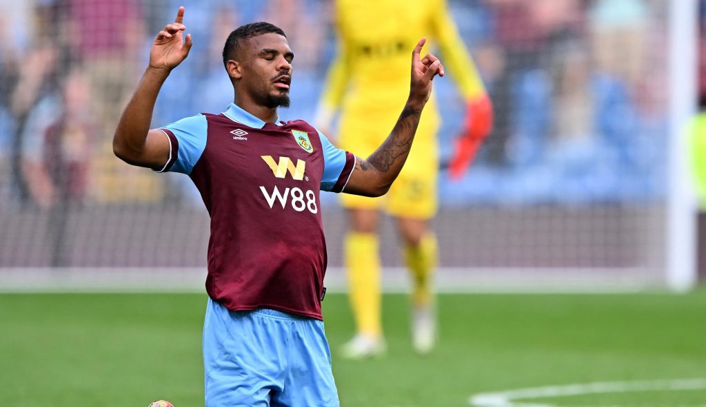 Lyle Foster celebrating a goal for Burnley in the Premier League