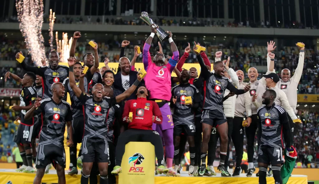 Orlando Pirates celebrating after winning the 2023 MTN8 title
